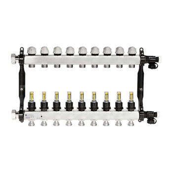 Rozdzielacz do ogrzewania podłogowego AFRISO ProCalida VA 1C 9-obieg. stal nierdzewna GZ 1'' x euroconus 3/4''
