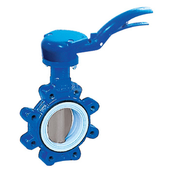 Przepustnica z otworami gwintowanymi TILIS z napędem ręcznym dźwigniowym, dysk: AISI316, wykładzina: PTFE, korpus: GGG40 epoksyd., Pnom 1,0 MPa, tmax=150 st.C DN 125