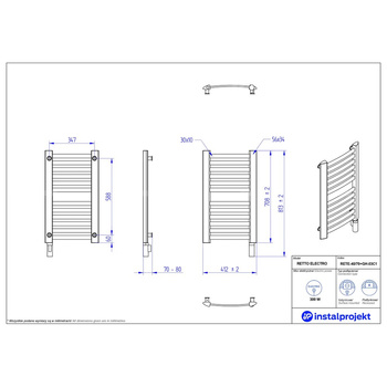 Grzejnik elektryczny (suszarka) INSTAL-PROJEKT RETTO ELECTRO, wym. 708 (813 z grzałką)/412 mm, kolor czarny, moc 300 W