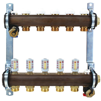 Rozdzielacz do ogrzewania podłogowego HERZ 15-obieg. GW 1'' x GZ 3/4'' + przepływomierz + zawór napełn/spust + odpowietrznik