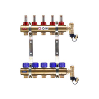 Rozdzielacz do ogrzewania podłogowego QIK BASIC II TN 7-obieg. mosiądz GW 1'' x GZ 3/4'' + przepływomierz