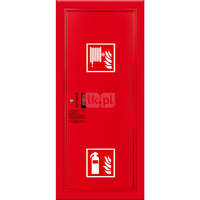 Hydrant DN 33 wnękowy boczny z miejscem na gaśnicę, wąż 30 m, ocynk fasada, zamek patent, RAL 3000 prawy