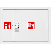 Hydrant DN 52 wnękowy z miejscem na gaśnicę obok kosza, wąż 20 m, zamek patent, RAL 9003