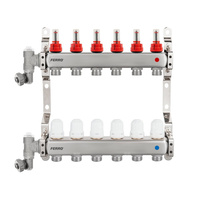 Rozdzielacz stalowy F-Comfort z zaworami termostatycznymi, przepływomierzami, ręcznym odpowietrznikiem i zaworem spustowym, 11-drogowy