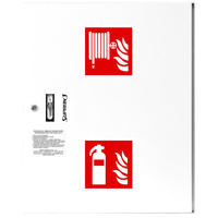 Hydrant DN 52 zawieszany z koszem, 600x500x200 mm, z miejscem na gaśnicę, wąż 20 m, zamek patent, RAL 9003