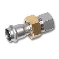 Śrubunek SANHA NiroSan Press z uszczelką i nakrętką z mosiądzu trzyczęściowy, stal nierdzewna, 18 mm x 3/4'' (zw x GW)