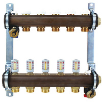 Rozdzielacz do ogrzewania podłogowego HERZ 8-obieg. GW 1'' x GZ 3/4'' + przepływomierz + zawór napełn/spust + odpowietrznik