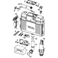 Spłuczka podtynkowaTECETECE, 513 x 499 x 141 mm, uruchamiana od góry, uruchamiana od przodu, z kolanem odpływowym 185mm