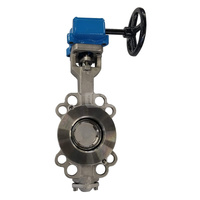 Przepustnica bezkołnierzowa EMARIS z przekładnią ślimakową, dysk: AISI316, wykładzina: PTFE +15% Grafit, korpus: AISI316, Pnom 2,5 MPa, tmax=260 st.C DN 100