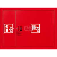 Hydrant DN 52 wnękowy z miejscem na gaśnicę obok zwijadła, wąż 20 m, zamek patent, RAL 3000