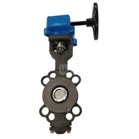 Przepustnica bezkołnierzowa EMARIS z przekładnią ślimakową, dysk: AISI316, wykładzina: PTFE +15% Grafit, korpus: stal WCB, Pnom 4,0 MPa, tmax=260 st.C DN 150