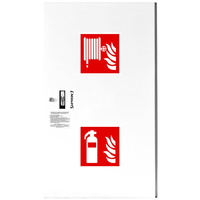 Hydrant DN 52 zawieszany z koszem, 850x500x200 mm, z miejscem na gaśnicę, wąż 2x20 m, zamek patent, RAL 9003