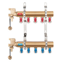 Rozdzielacz do instalacji c.o. FERRO N-RO11S mosiądz 1'', 11-obieg. GW zawór kulowy 16 x 2mm