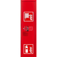 Hydrant DN 52 zawieszany boczny ze zwijadłem, z miejscem na gaśnicę, wąż 15 m, zamek patent, RAL 3000 prawy