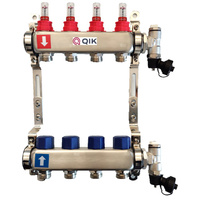 Rozdzielacz do ogrzewania podłogowego QIK BASIC II 5-obieg. inox GW 1'' x GZ 3/4'' + przepływomierz
