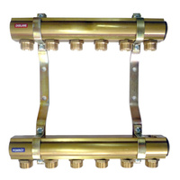 Rozdzielacz do instalacji c.o. QIK mosiądz GW 1'', 15-obieg. GZ 3/4'' z nyplami