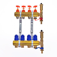 Rozdzielacz do ogrzewania podłogowego QIK Optimo STANDARD III - RMSZT-1-50 4-obieg. mosiądz GW 1'' x GZ 3/4'' + przepływomierz
