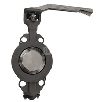 Przepustnica bezkołnierzowa EMARIS z dźwignią reczną, dysk: AISI316, wykładzina: PTFE +15% Grafit, korpus: stal WCB, Pnom 2,5 MPa, tmax=260 st.C DN 125