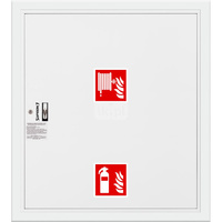 Hydrant DN 33 wnękowy z miejscem na gaśnicę pod zwijadłem, wąż 20 m, ocynk fasada, zamek patent, RAL 9003